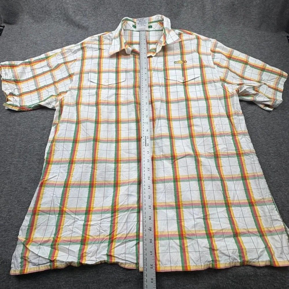 South Pole XXL Button Up Shirt Plaid White‎ Green Red Short Sleeve Mens